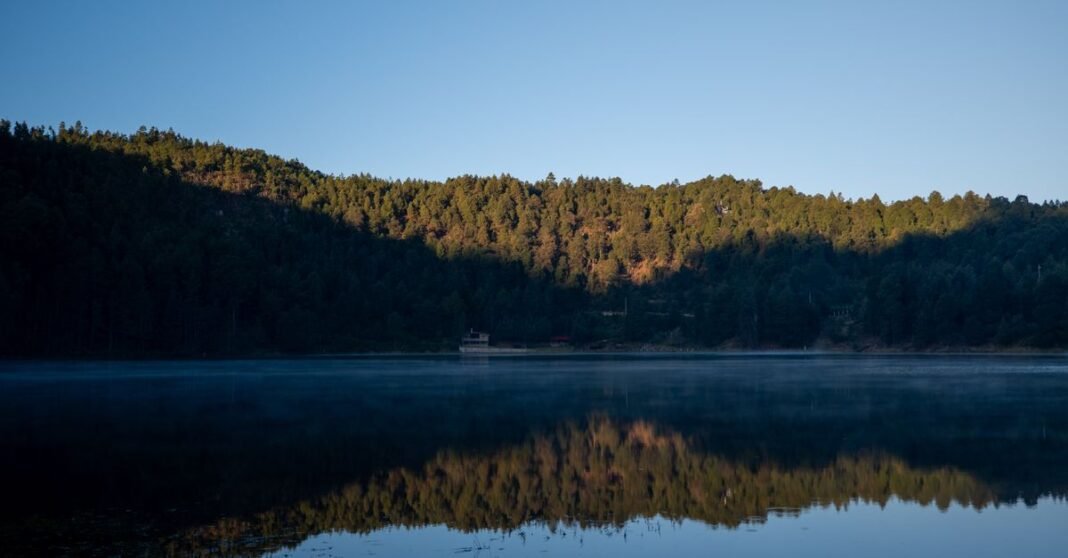 México prevé lluvias ligeramente por encima del promedio en 2025, pero persisten riesgos de sequía en varias regiones Tranquila vista al lago con denso bosque al atardecer en Los Azufres, Michoacán.