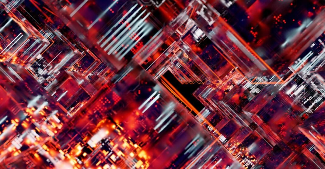 La inteligencia artificial empuja a México a revisar su marco de protección de datos Explora el mundo vibrante y dinámico de una matriz digital futurista con elementos brillantes.
