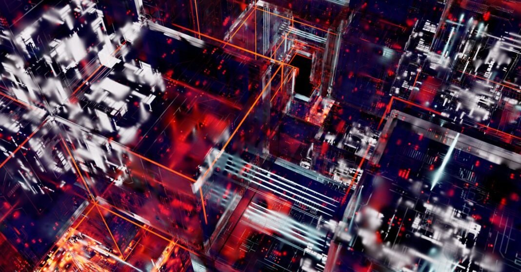 Nvidia rebasa previsiones con ingresos de 96 mil 220 mdd, impulsada por demanda de IA Representación abstracta dinámica de circuitos digitales con luces vívidas y líneas brillantes.