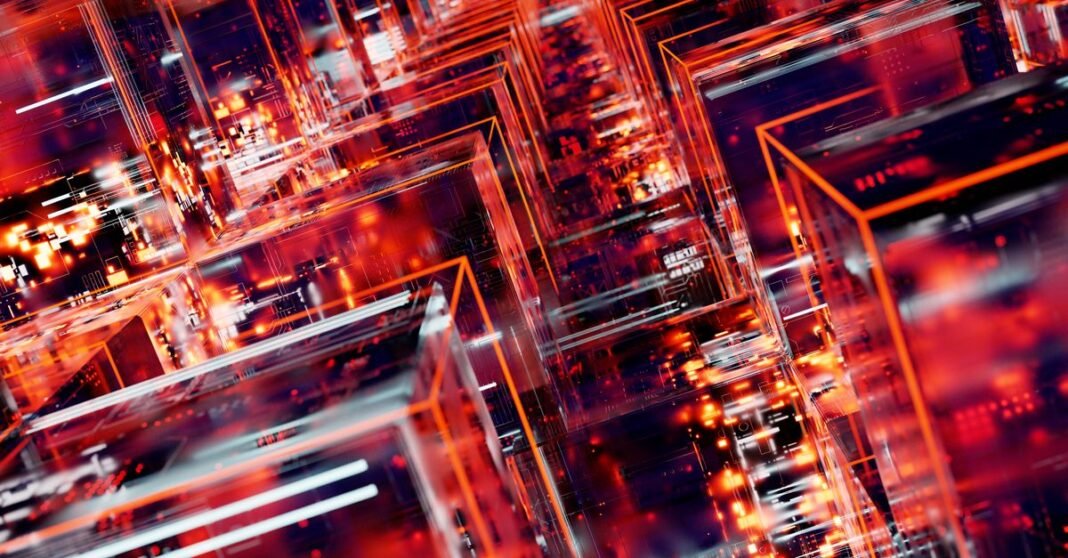 UNESCO pide una ley de inteligencia artificial con garantías éticas en Ecuador Representación abstracta dinámica de circuitos digitales con luces vívidas y líneas brillantes.