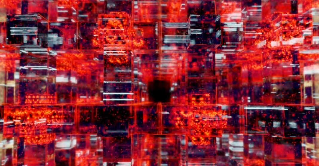 Altman y Amodei piden a la ONU reglas globales para contener riesgos de la inteligencia artificial Visualización abstracta intrincada de bloques de circuitos digitales con luces LED vibrantes, que muestran tecnología e innovación.
