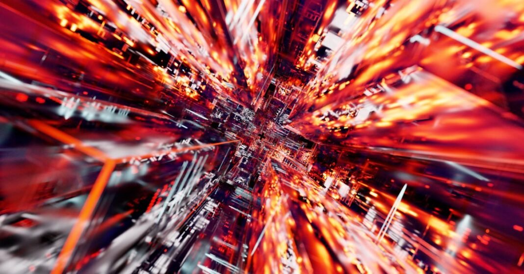 Imagen ilustrativa: México perfila estrategia de IA con formación, software público y supercómputo Representación abstracta dinámica de circuitos digitales con luces vívidas y líneas brillantes.