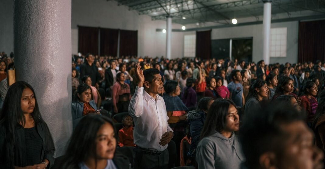 Simulacro Nacional 2026 será el 19 de septiembre a las 12:00; prevén alerta en celulares y altavoces Un servicio de adoración animado con diversos asistentes participando en oración en una iglesia en México.